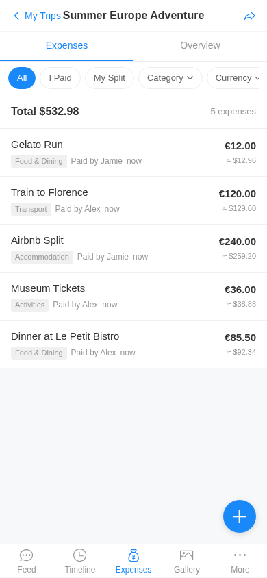 Expense splitting in TeamTrip